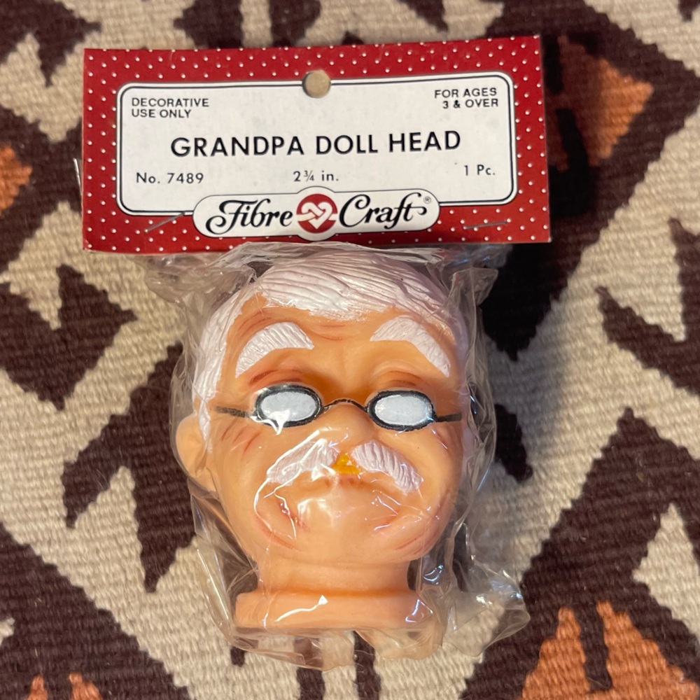 Vintage Fibre Craft Grandpa Old Man Doll Head 2 ¾” No. 7489